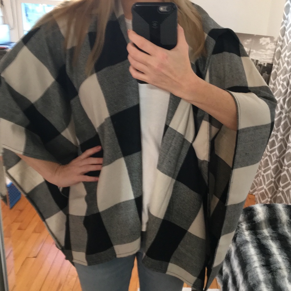 Buffalo plaid poncho blanket wrap